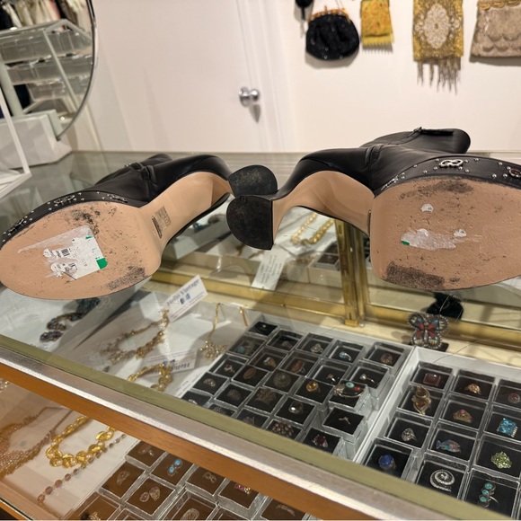 Gucci Janaya Black Leather Silver GG Logo Hourglass Heel Ankle Boots EU40 / US 9 - Picture 5 of 10